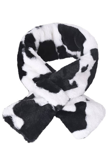 Cap Zone Cap Zone - Cow Print Crossover Fluffy Faux Fur Stole Scarf